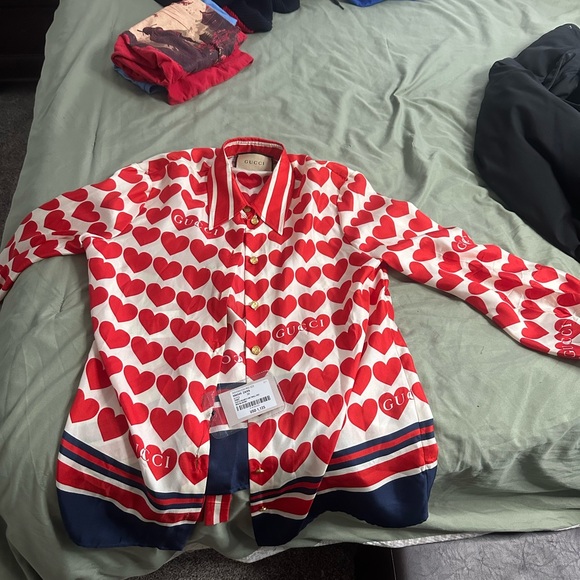 Gucci Tops - Gucci Red and Blue Heart Pattern Shirt